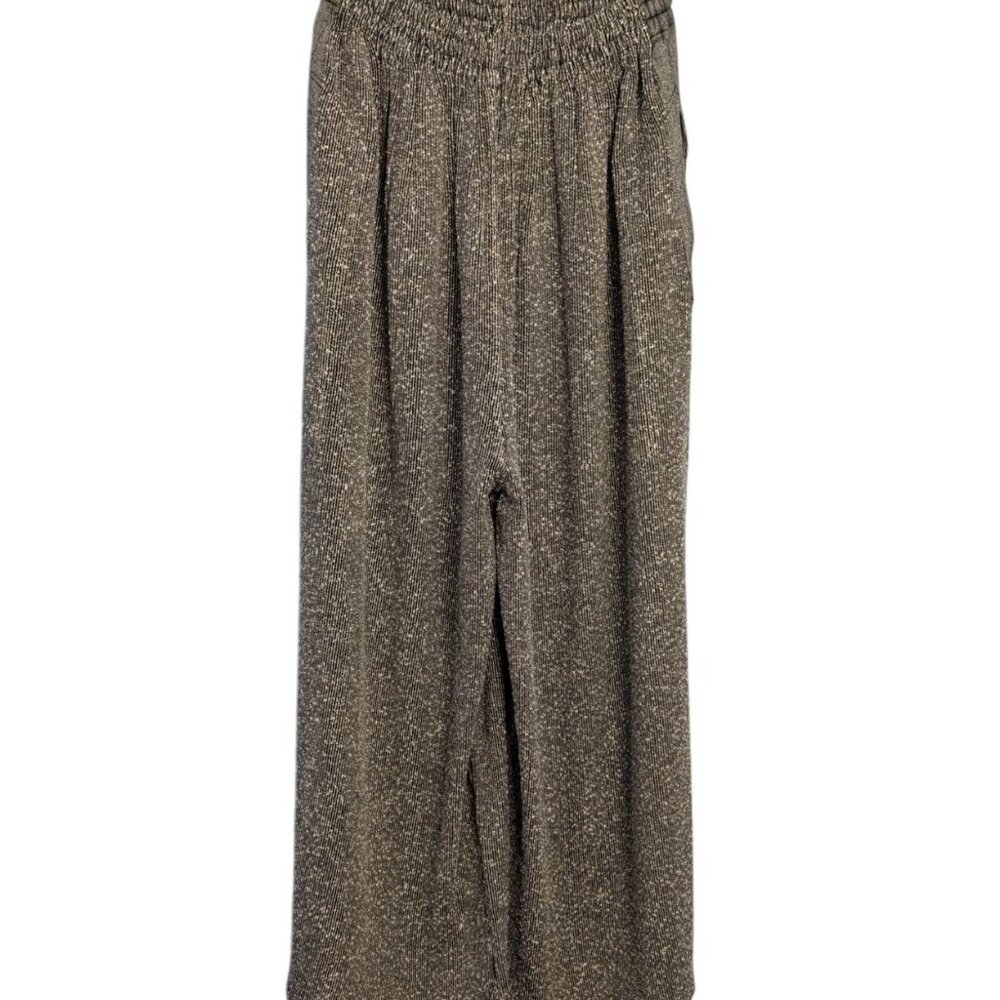 Wide-Leg Cropped Gray Textured Pants Elastic Waistband Pockets XL - Picture 8 of 14